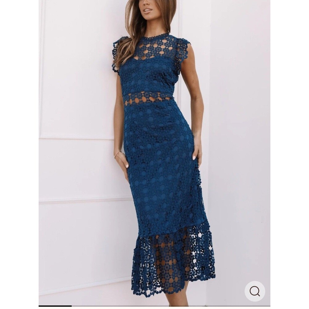 Petal and Pup Womens Lauren Dress - Navy Lace Cutout Midi Sz 14